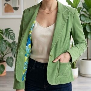 Della Spiga Weekend Green Corduroy Blazer Floral 70s Corduroy Velvet Retro Twee
